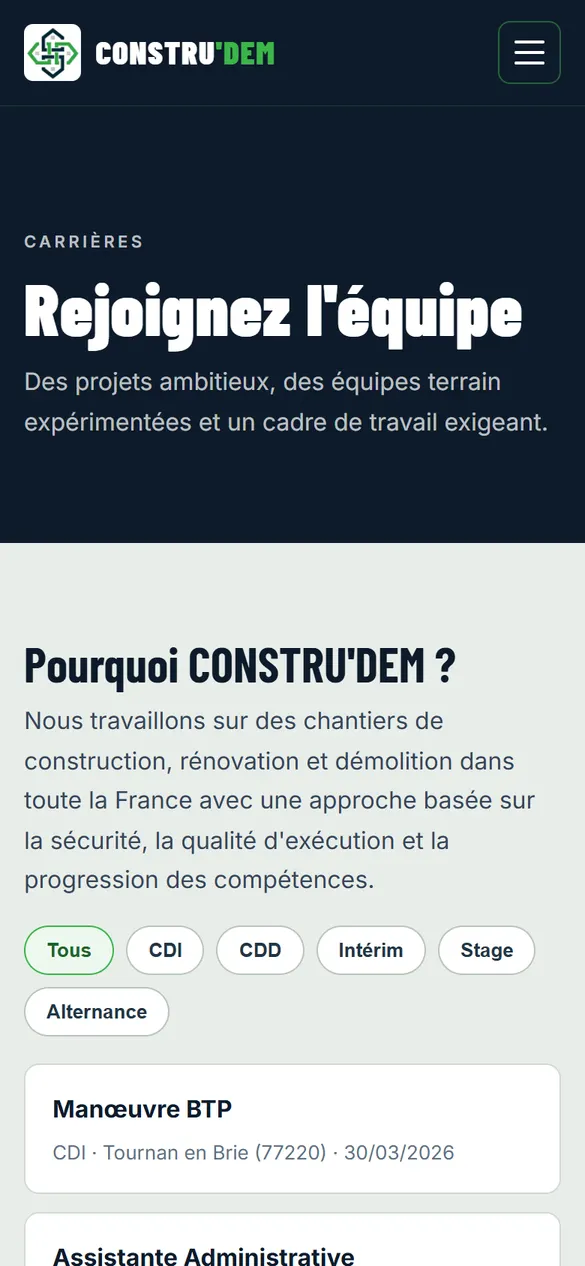 Recrutement Constru'dem sur mobile