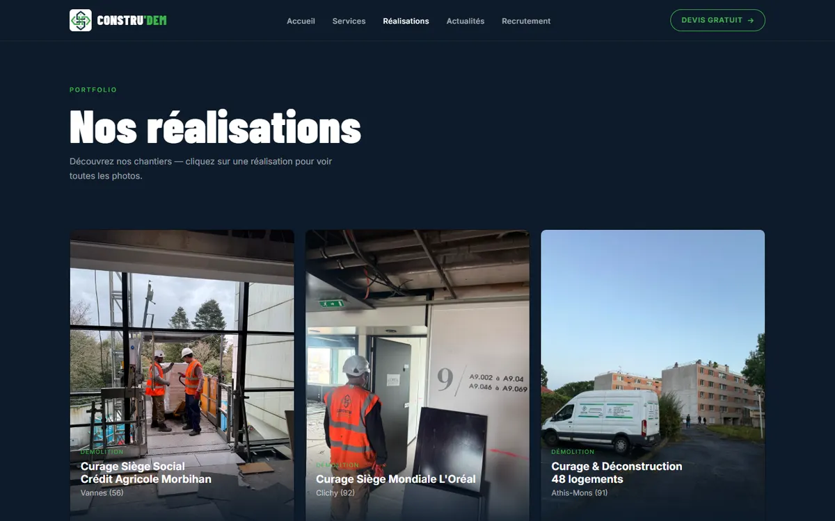 Page des réalisations Constru'dem