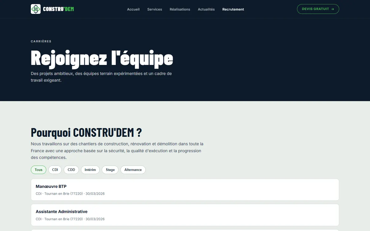 Page recrutement Constru'dem